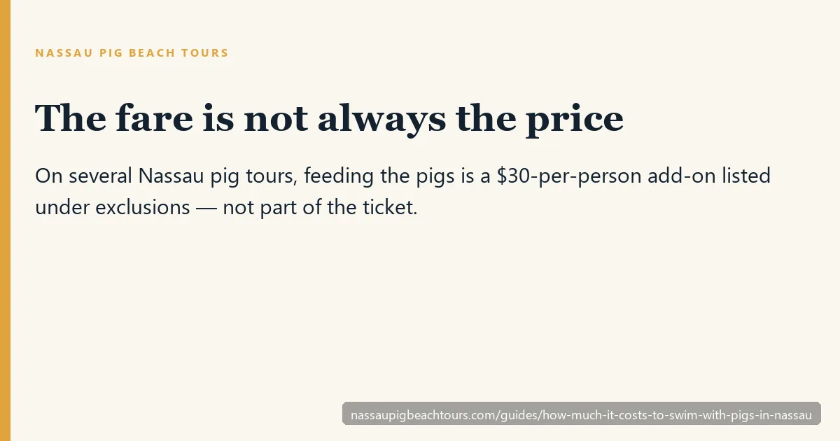 On several Nassau pig tours the feeding is a $30-per-person add-on listed under exclusions